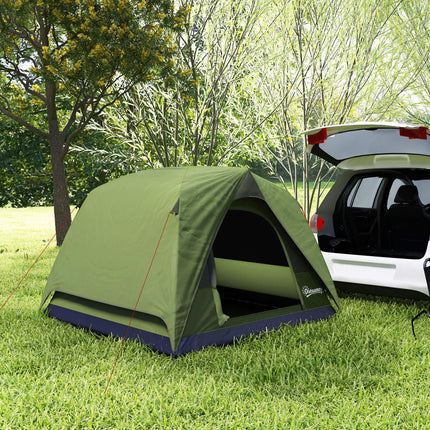 3-4 Person Waterproof Dome Camping Tent with Sewn-in Groundsheet, Mesh Windows, Pocket & Hook - Olive Green and Grey