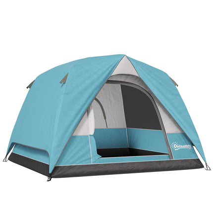 Waterproof 3-4 Person Camping Tent with Easy Setup - Navy Blue and Light Blue
