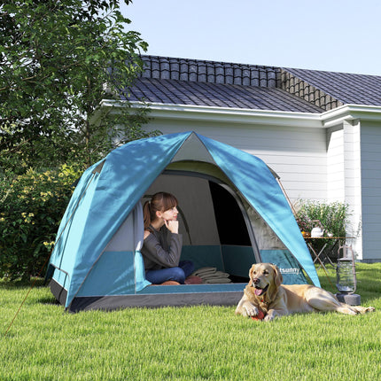 Waterproof 3-4 Person Camping Tent with Easy Setup - Navy Blue and Light Blue