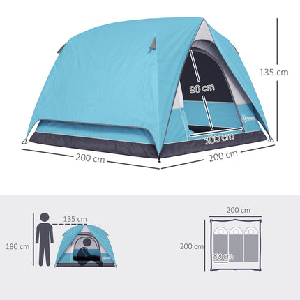 Waterproof 3-4 Person Camping Tent with Easy Setup - Navy Blue and Light Blue