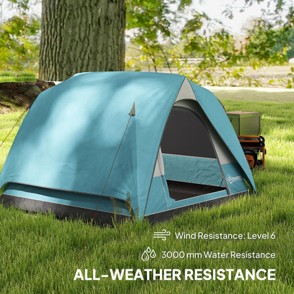Waterproof 3-4 Person Camping Tent with Easy Setup - Navy Blue and Light Blue