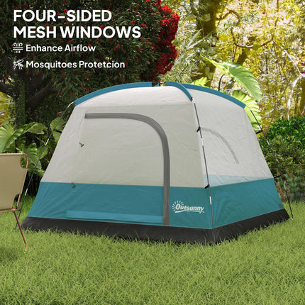 Waterproof 3-4 Person Camping Tent with Easy Setup - Navy Blue and Light Blue
