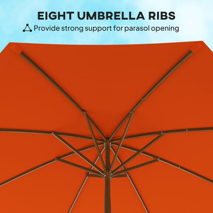 Outsunny 3m Wood Pole Parasol Umbrella - Orange