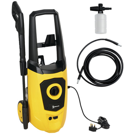 1800W High Pressure Washer with 6M Hose & Snow Foam Bottle - Yellow