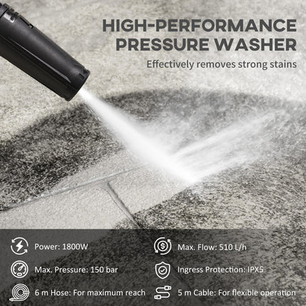 1800W High Pressure Washer with 6M Hose & Snow Foam Bottle - Yellow