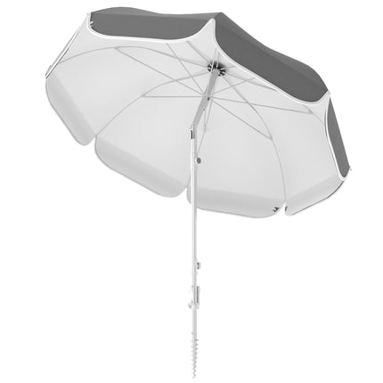 Beach Umbrella Portable with Sand Anchor, Carry Bag, Adjustable Height & Tilt, UPF50+ UV Protection, Grey