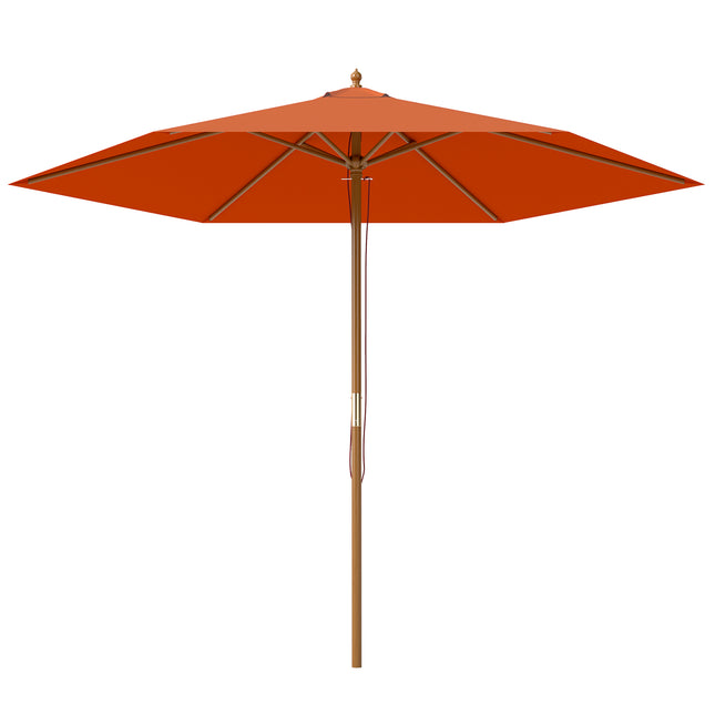 2.5m Wooden Garden Parasol Sun Shade Patio Umbrella Canopy - Orange