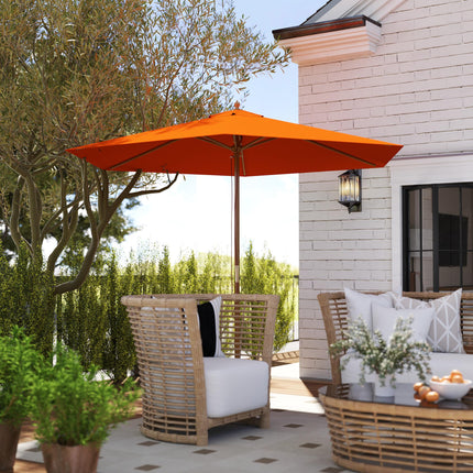 2.5m Wooden Garden Parasol Sun Shade Patio Umbrella Canopy - Orange