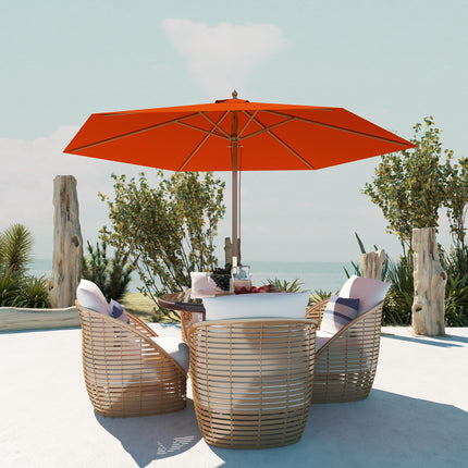 2.5m Wooden Garden Parasol Sun Shade Patio Umbrella Canopy - Orange