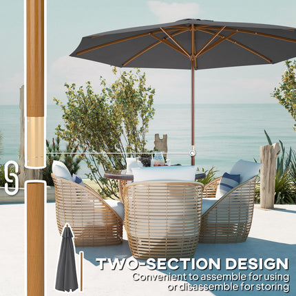 3m Wood Pole Parasol Umbrella - Grey