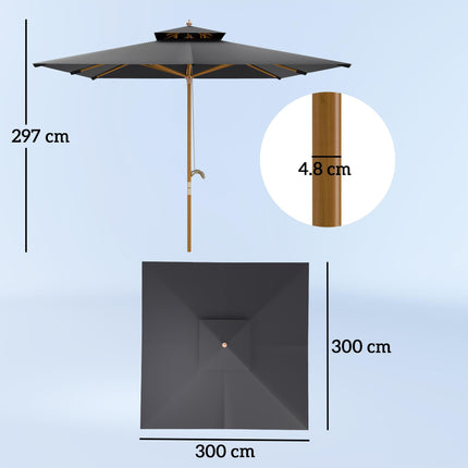 3 m Square Garden Parasol - Black