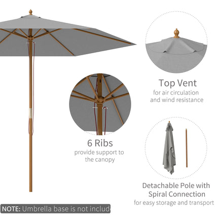 2.5m Wooden Garden Parasol Sun Shade Umbrella - Light Grey