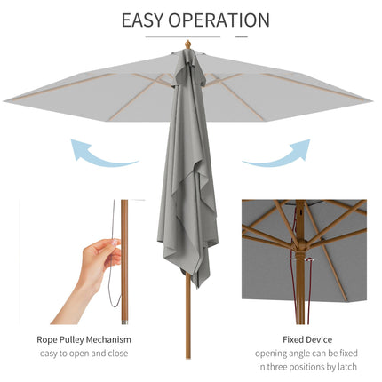 2.5m Wooden Garden Parasol Sun Shade Umbrella - Light Grey
