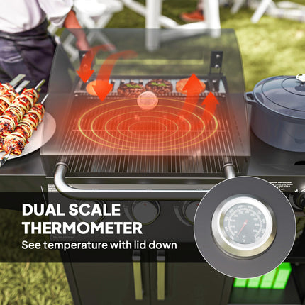 3 Burner Gas BBQ Grill with Side Burner and Storage Cabinet - Black