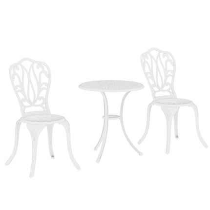 3 Piece Cast Aluminium Garden Bistro Set with Umbrella Hole - White