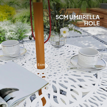 3 Piece Cast Aluminium Garden Bistro Set with Umbrella Hole - White