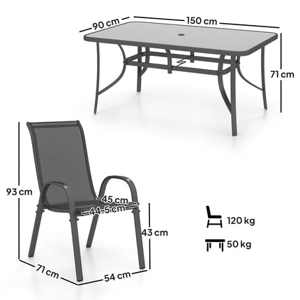 Seven-Piece Outdoor Dining Set with Tempered Glass Table and Six Chairs - Charcoal Grey