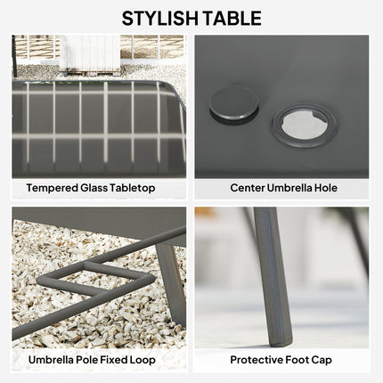 Seven-Piece Outdoor Dining Set with Tempered Glass Table and Six Chairs - Charcoal Grey