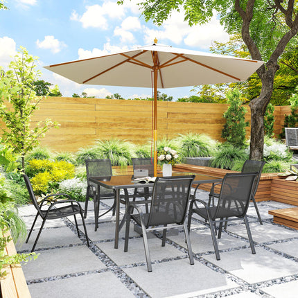 Seven-Piece Outdoor Dining Set with Tempered Glass Table and Six Chairs - Charcoal Grey