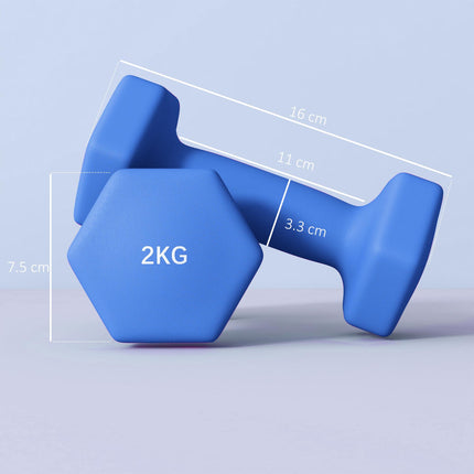 2 x 2kg Hexagonal Dumbbell Set with Non-Slip Grip for Home Gym - Blue
