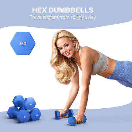 2 x 2kg Hexagonal Dumbbell Set with Non-Slip Grip for Home Gym - Blue