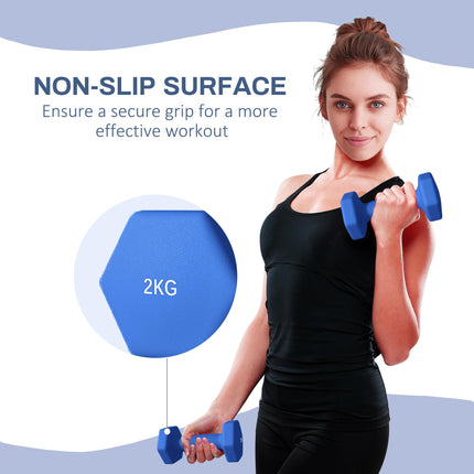 2 x 2kg Hexagonal Dumbbell Set with Non-Slip Grip for Home Gym - Blue