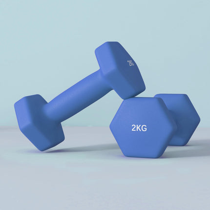 2 x 2kg Hexagonal Dumbbell Set with Non-Slip Grip for Home Gym - Blue