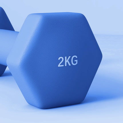 2 x 2kg Hexagonal Dumbbell Set with Non-Slip Grip for Home Gym - Blue