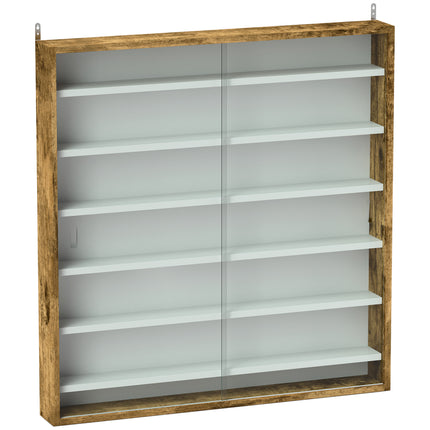 Six Shelf Wall-Mounted Display Cabinet with Glass Doors - Brown