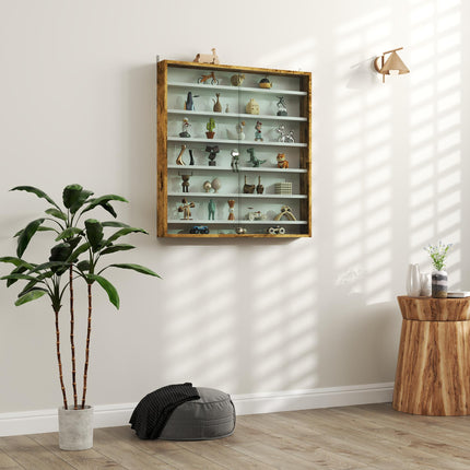 Six Shelf Wall-Mounted Display Cabinet with Glass Doors - Brown