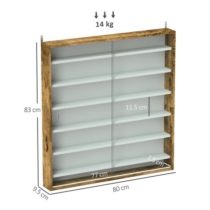 Six Shelf Wall-Mounted Display Cabinet with Glass Doors - Brown