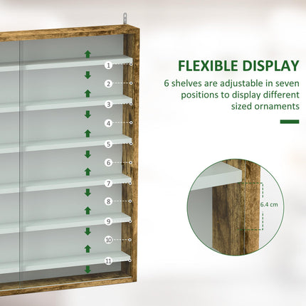 Six Shelf Wall-Mounted Display Cabinet with Glass Doors - Brown