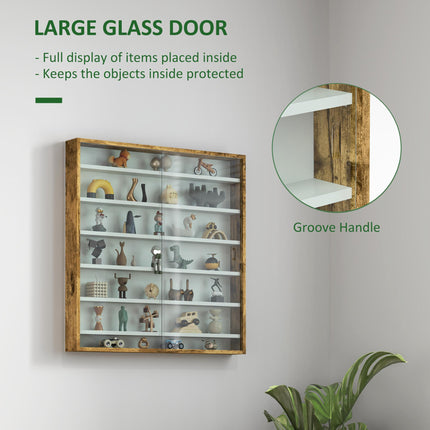 Six Shelf Wall-Mounted Display Cabinet with Glass Doors - Brown