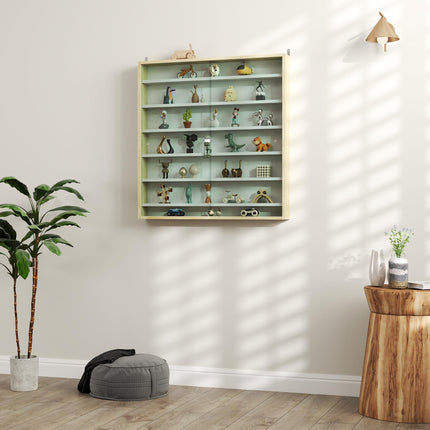 Six Shelf Wall-Mounted Display Cabinet with Glass Doors - Brown