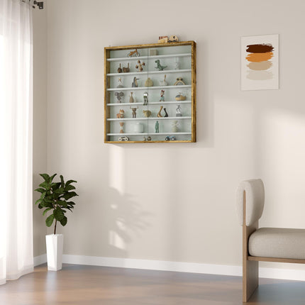 Six Shelf Wall-Mounted Display Cabinet with Glass Doors - Brown