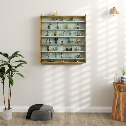 Six Shelf Wall-Mounted Display Cabinet with Glass Doors - Brown