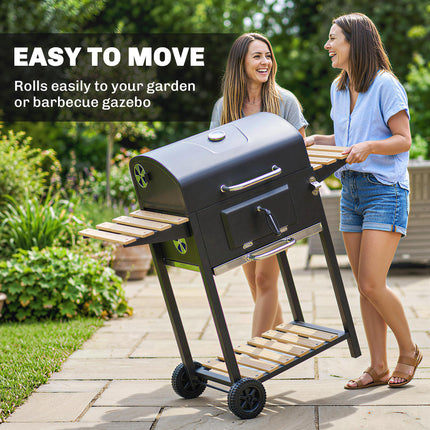 Portable Charcoal BBQ Grill with Adjustable Pan and Temperature Gauge - Black