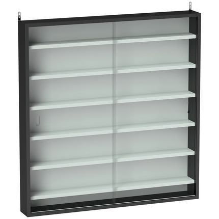 Six Shelf Wall-Mounted Display Cabinet with Glass Doors - Black and White