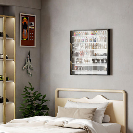 Six Shelf Wall-Mounted Display Cabinet with Glass Doors - Black and White