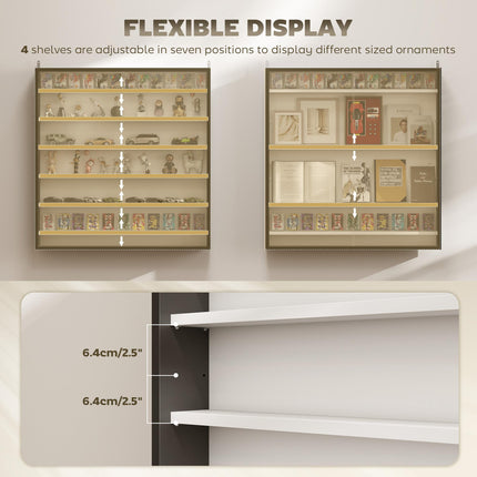 Six Shelf Wall-Mounted Display Cabinet with Glass Doors - Black and White