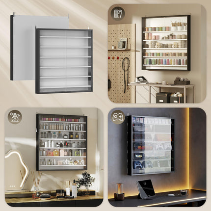 Six Shelf Wall-Mounted Display Cabinet with Glass Doors - Black and White