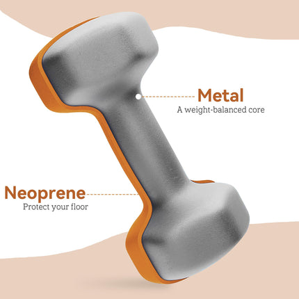 2 x 1.5kg Hexagonal Dumbbell Set with Non-Slip Grip for Home Gym Workout - Orange
