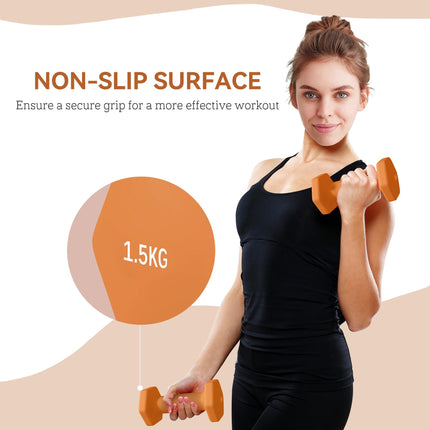 2 x 1.5kg Hexagonal Dumbbell Set with Non-Slip Grip for Home Gym Workout - Orange