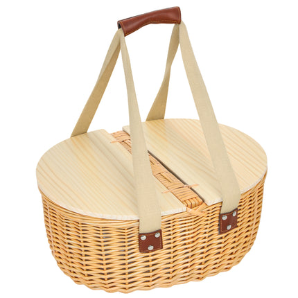 Wicker Picnic Basket Set for 2 with Insulated Cooler Compartment - Light Brown