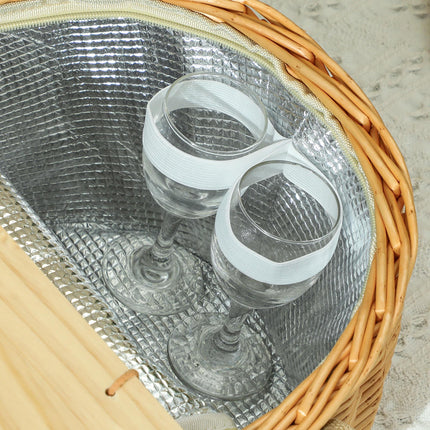 Wicker Picnic Basket Set for 2 with Insulated Cooler Compartment - Light Brown