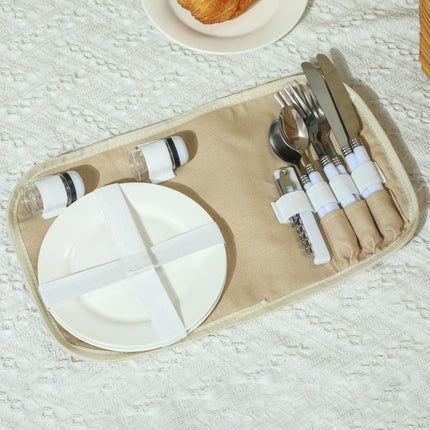 Wicker Picnic Basket Set for 2 with Insulated Cooler Compartment - Light Brown