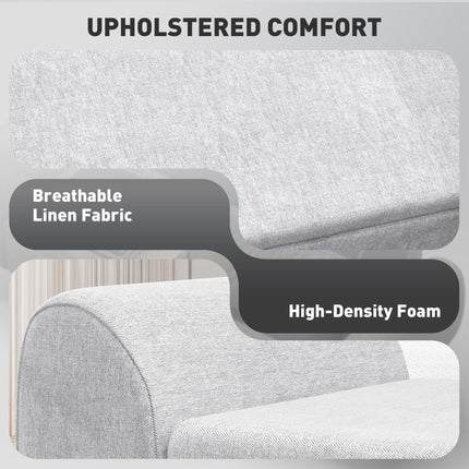 Storage Ottoman with Armrest and Linen Upholstery, Window Seat with Rubberwood Legs - Light Grey