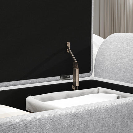 Storage Ottoman with Armrest and Linen Upholstery, Window Seat with Rubberwood Legs - Light Grey