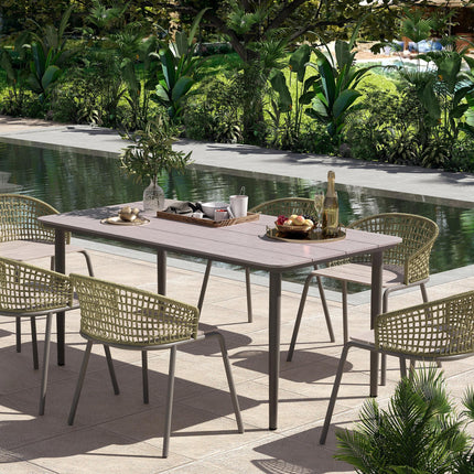 6 Seater Outdoor Garden Dining Table with Rust Resistant Metal Frame - Light Grey