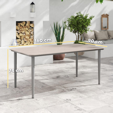 6 Seater Outdoor Garden Dining Table with Rust Resistant Metal Frame - Light Grey
